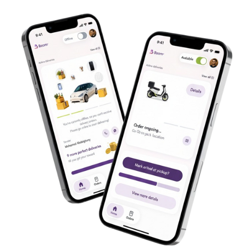 BOOM app customer and courier screens